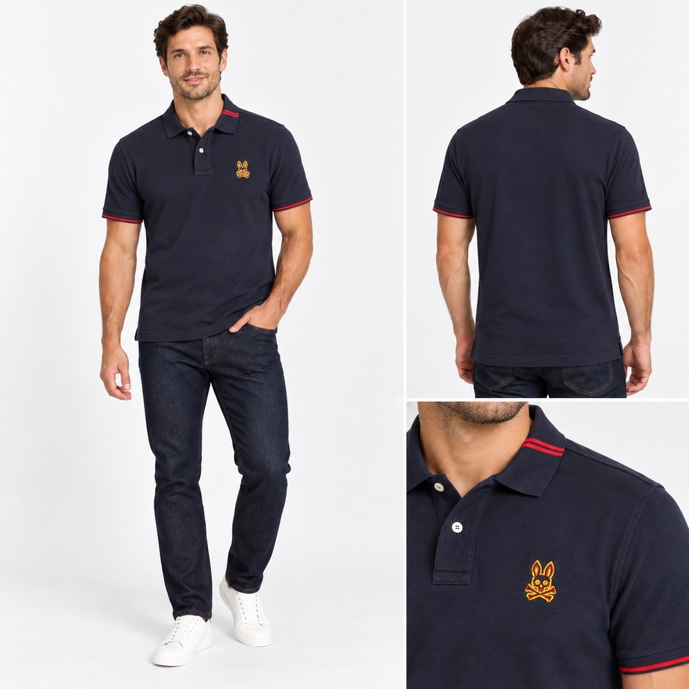 Psycho Bunny Robert Godley Men's Navy Pima Cotton Polo Shirt Size 5 Medium